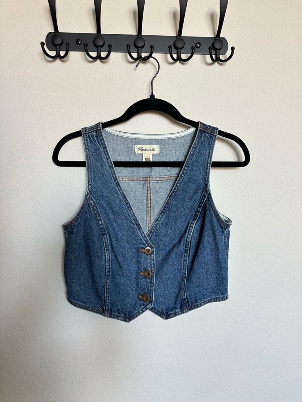 Madewell Blue Denim Cropped Button Vest